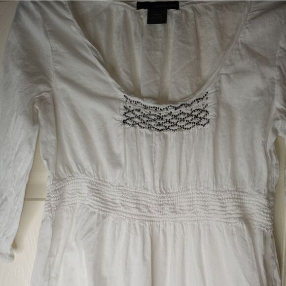 CalvinKleinJeansS/PFitandFlareBabydoll 100%CottonWhite3/4SleeveBeaded Women'sTop - Picture 5 of 9